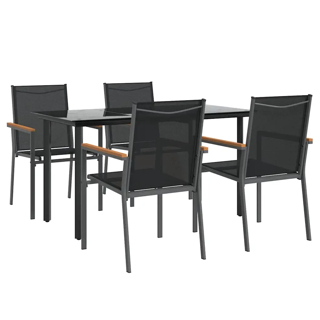 Set da Pranzo da Giardino 5 pz Nero in Textilene e Acciaio 3187043