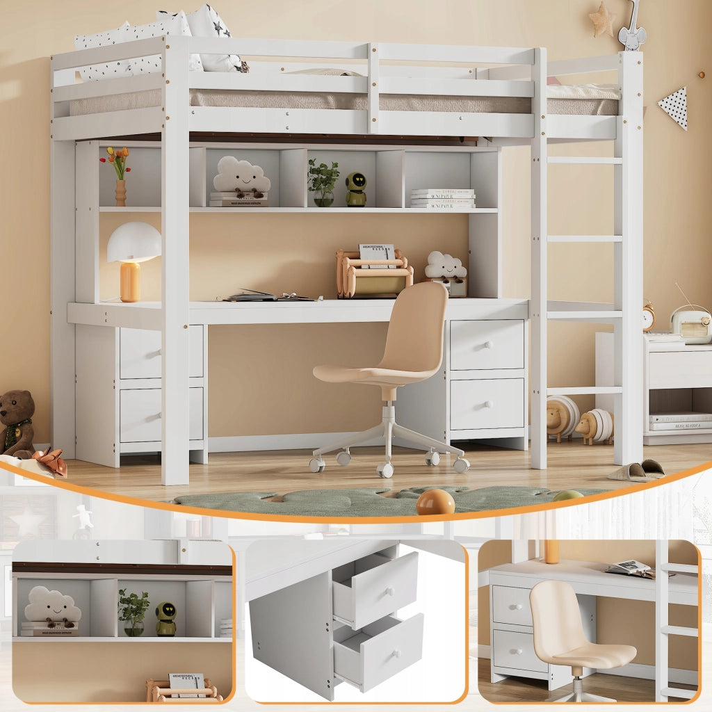 Letto a castello 90x200 bianco con scrivania - Xylo
