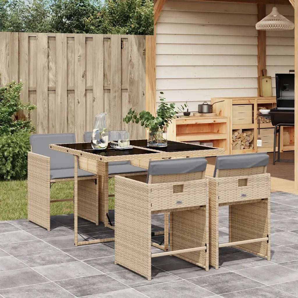 Set Pranzo da Giardino 5 pz | Set Salotto da Giardino con Cuscini Beige Misto Polyrattan