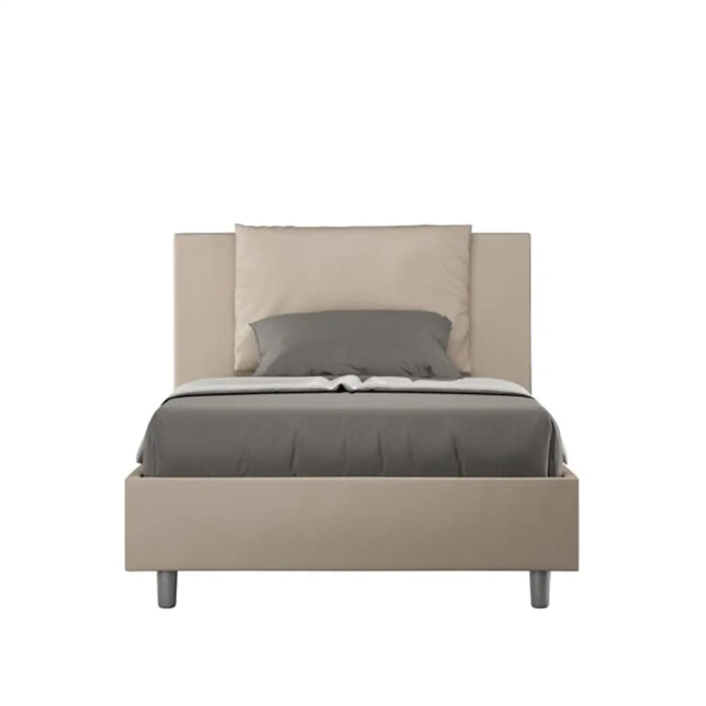Letto una piazza e mezza contenitore imbottito 120x210 similpelle tortora Antea