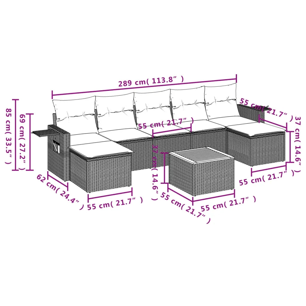 Set Divani da Giardino con Cuscini 8 pz Nero in Polyrattan 3257022