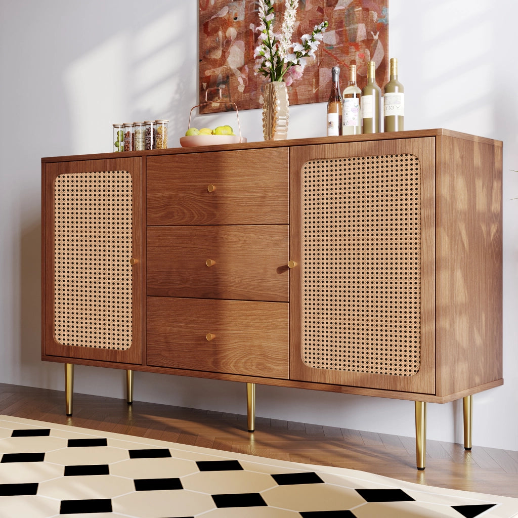 CREDENZA 2 ante e 3 cassetti 150x40x90 cm Noce