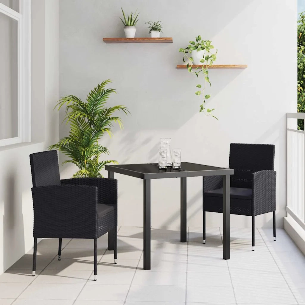 Set da Pranzo per Giardino con cuscino 3 pcs Nero polyrattan