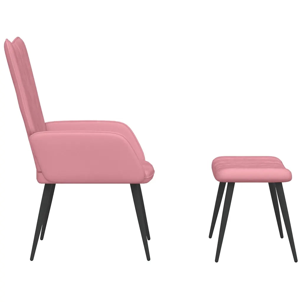 Poltrona Relax con Sgabello Rosa in Velluto 327692