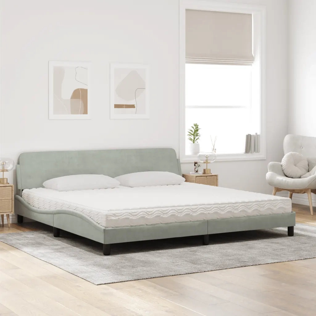 Letto con Materasso Dover Grigio Chiaro 200x200cm Velluto