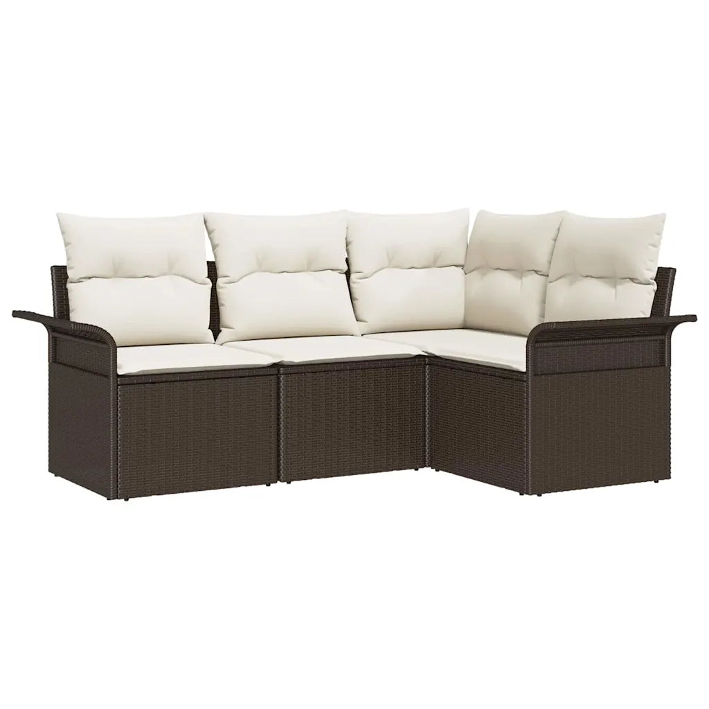 Set Divano da Giardino con cuscino 4 pcs Marrone polyrattan