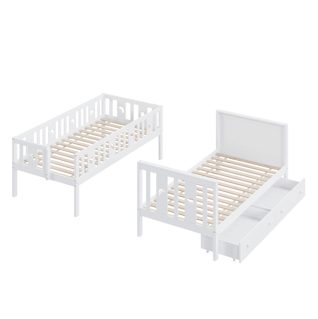 Letto a castello 90x200 cm in legno con scala contenitore e 2 cassetti