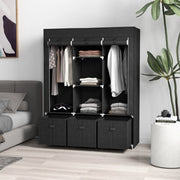 ARMADIO TESSILE con 2 aste, 5 ripiani e 3 cassetti 125x43x162,5 cm Nero