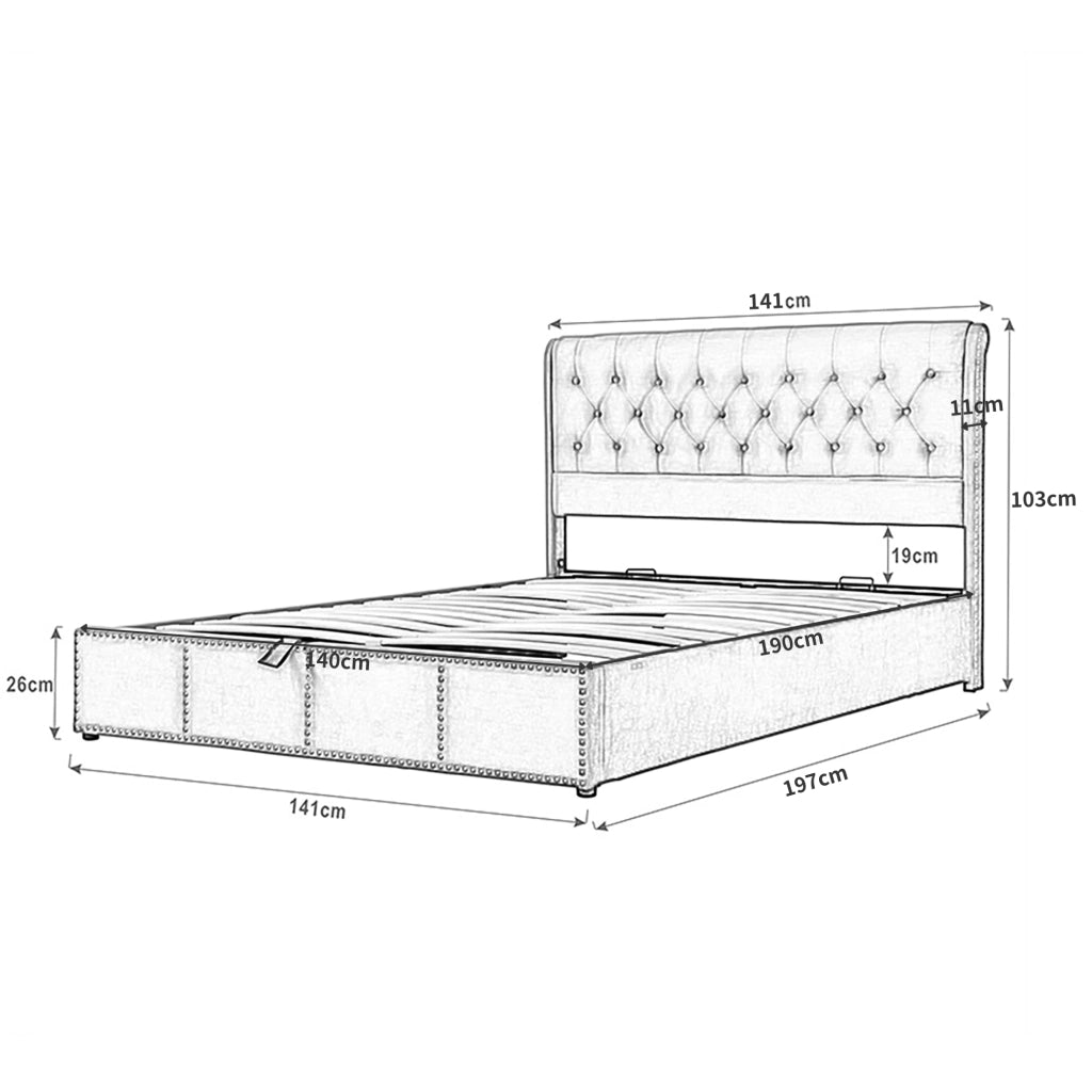 letto con contenitore in velluto grigio 140 x 190 cm