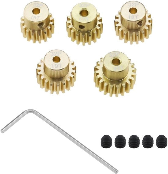 Set di ingranaggi a pinion 5 pezzi - 16T/17T/18T/19T/20T - Lega di alluminio - 32DP - Compatibile con 1/10 RC auto - Materiale duraturo - Ingranaggio a pinion