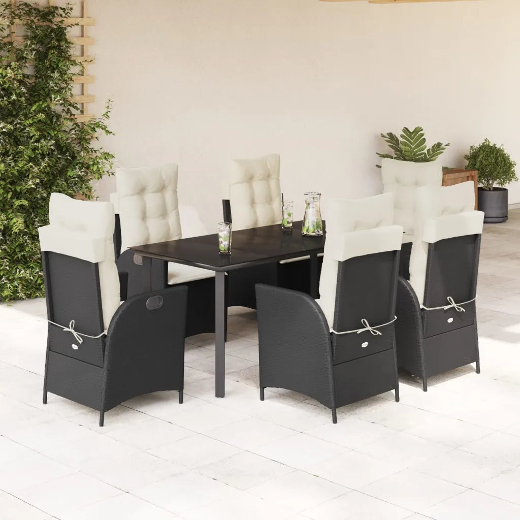Set da Pranzo da Giardino 7 pz Nero con Cuscini in Polyrattan 3213169
