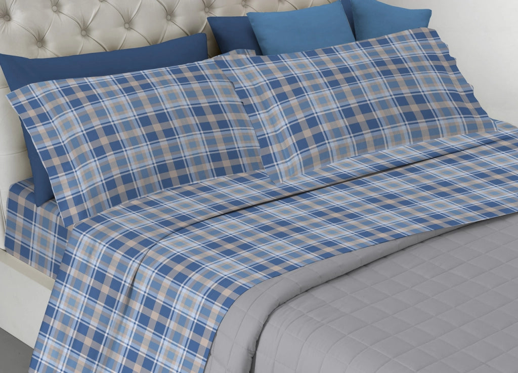 Completo Lenzuola Letto Pensieri Delicati 100% Cotone Disegno Ben - Matrimoniale - Azzurro