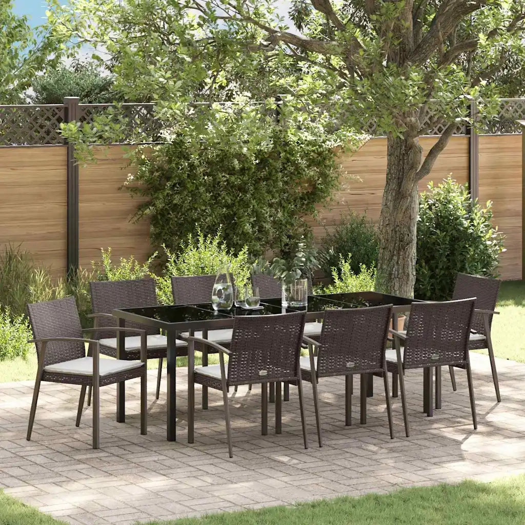 Set da Pranzo per Giardino 9 pcs Marrone e Nero Rattan in PE 3379064