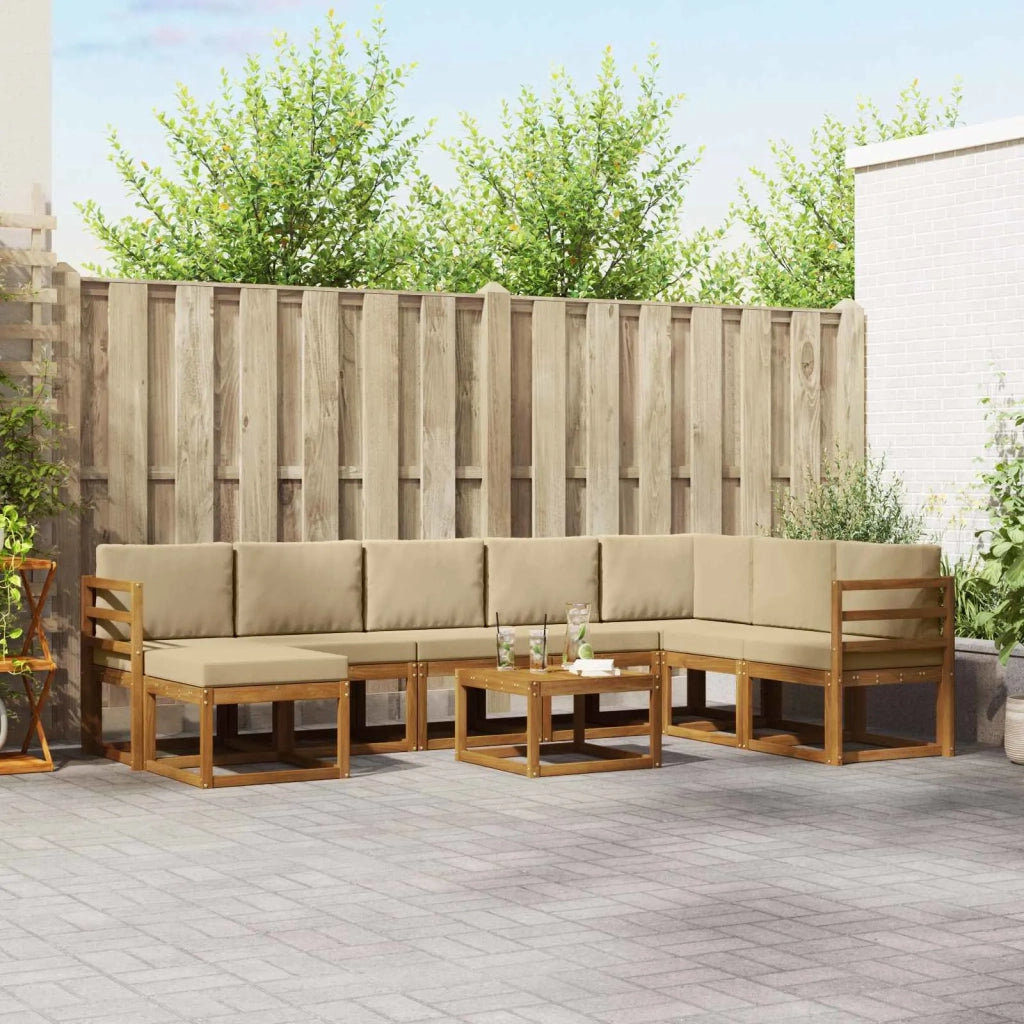 Set di divani da esterno con cuscino 9 pcs Naturale e Beige 3366836