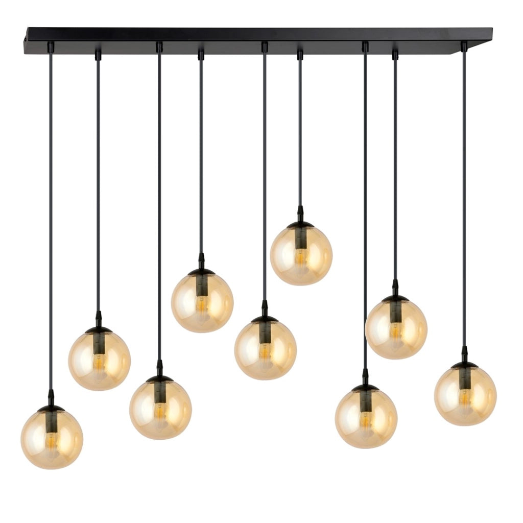 Lampadario Emibig Cosmo 9 luci E14 nero miele vetro