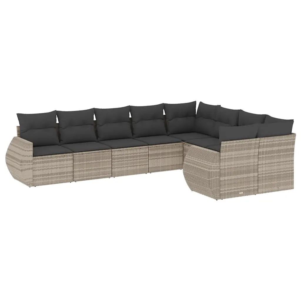 Set Divano da Giardino 9pz con Cuscini Grigio Chiaro Polyrattan