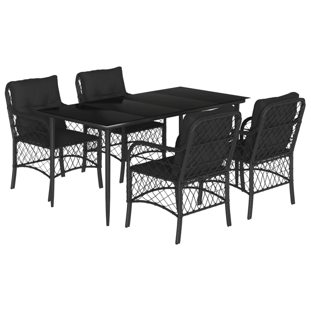 Set da Pranzo da Giardino 5 pz Nero con Cuscini in Polyrattan