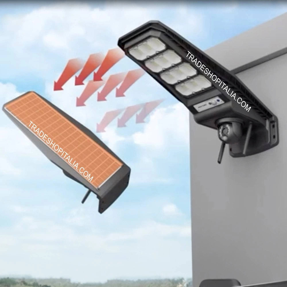 Trade Shop - Lampione Solare Sensore Di Movimento E Telecomando Con Telecamera Ip Integrata -