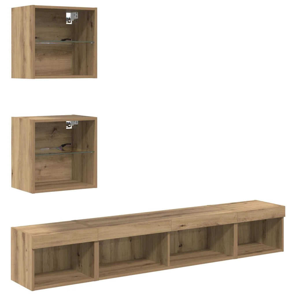 Unit¨¤ a muro per TV con LED con led 5 pz | Armadietto TV | Mobile Porta TV Rovere artigianale