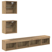 Unit¨¤ a muro per TV con LED con led 5 pz | Armadietto TV | Mobile Porta TV Rovere artigianale