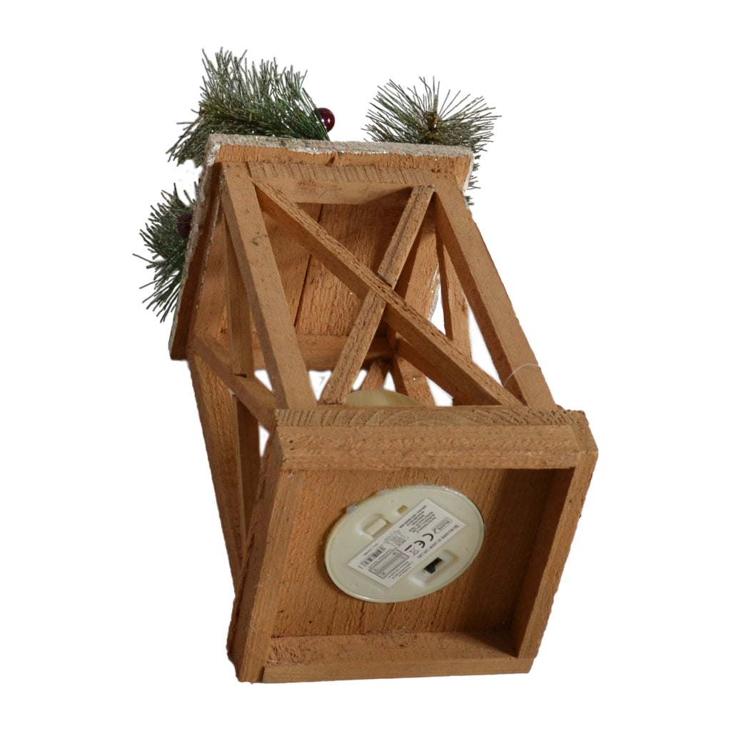 LANTERNA NATALIZIA IN LEGNO CON CANDELA  A LED