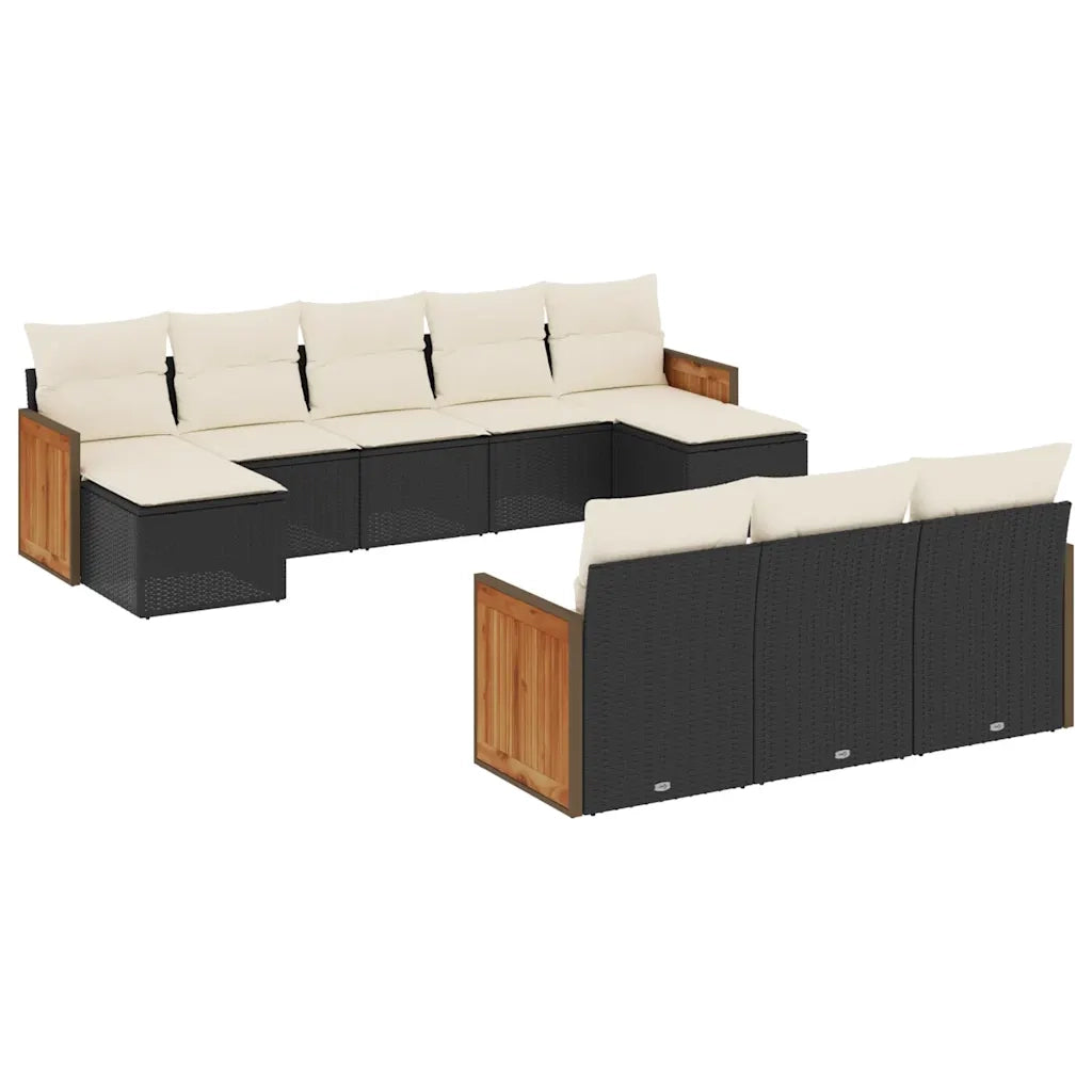 Set Divani da Giardino 10pz con Cuscini in Polyrattan Nero 3260495