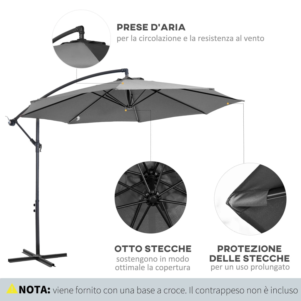 Ombrellone Decentrato 3x2.5m ¨C Xylo ¨C Acciaio Poliestere Anti-UV Grigio con Manovella