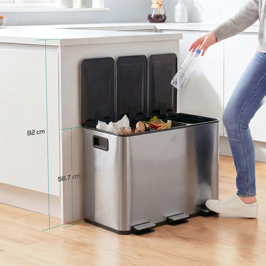 Cestino 3 Scomparti 60L ¨C Minimal ¨C Argento