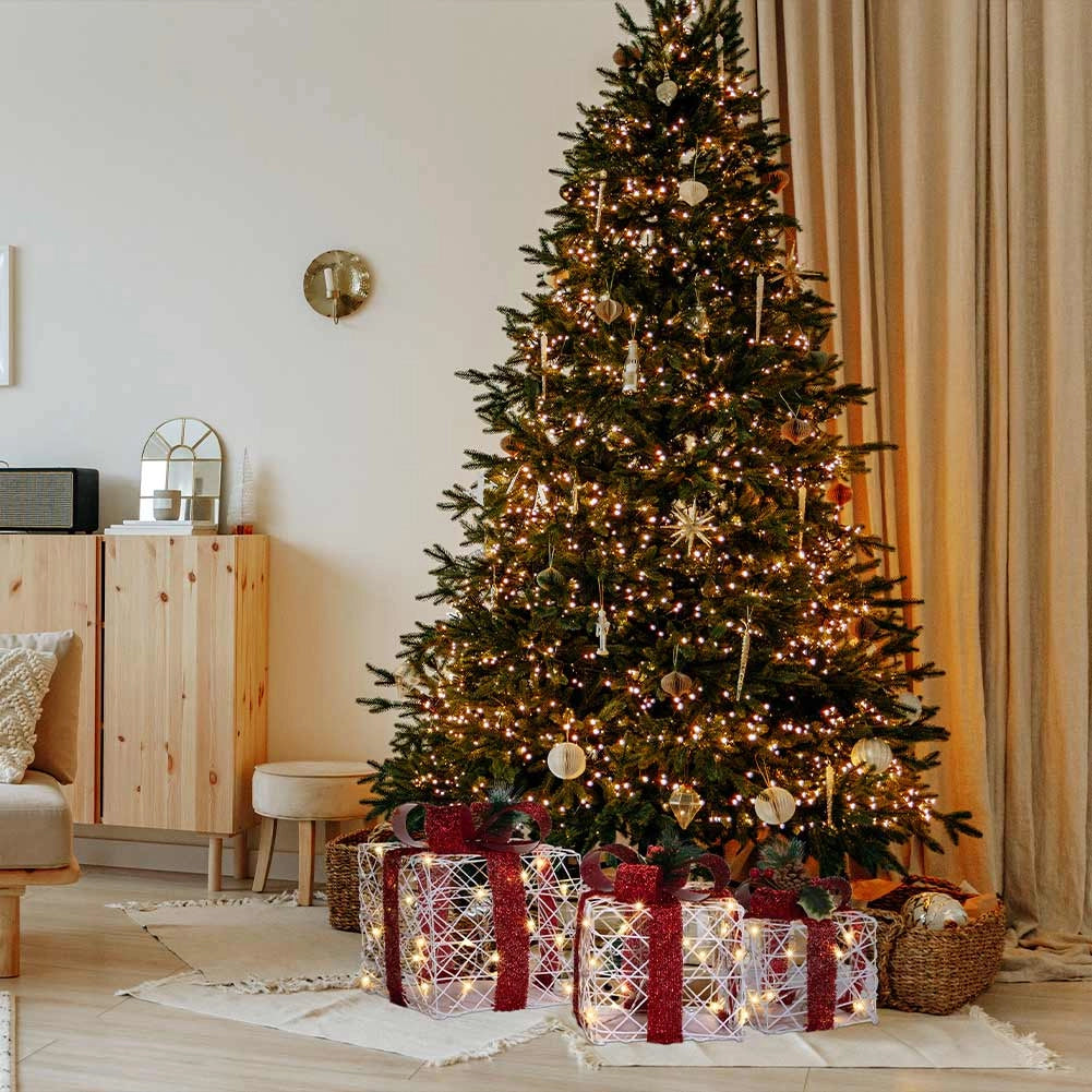 Set 3 Pacchi Regalo Natale Luminosi Bianco Rosso LED Decorazione Interno Esterno