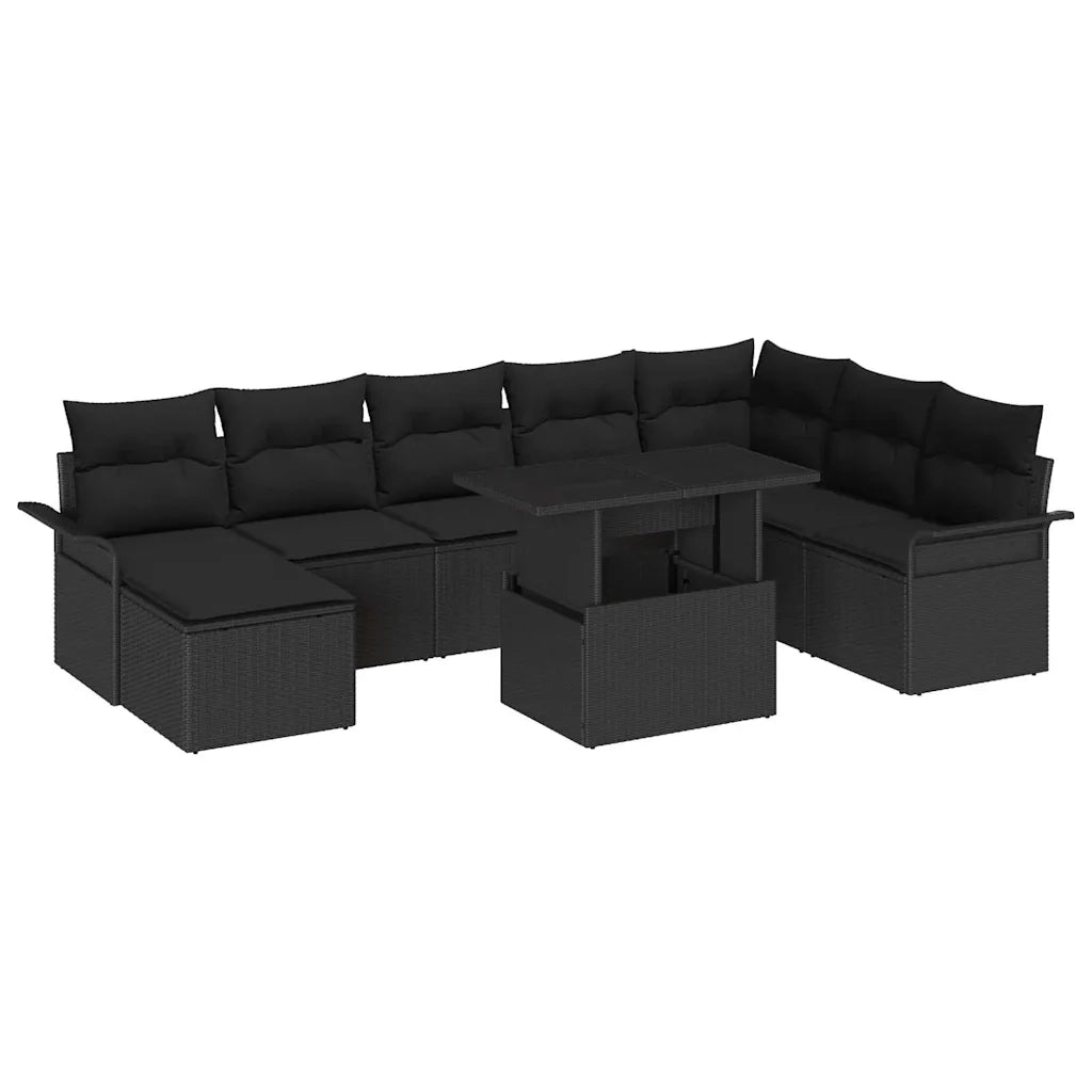 Set Divano da Giardino con cuscino 9 pcs Nero polyrattan 3348339