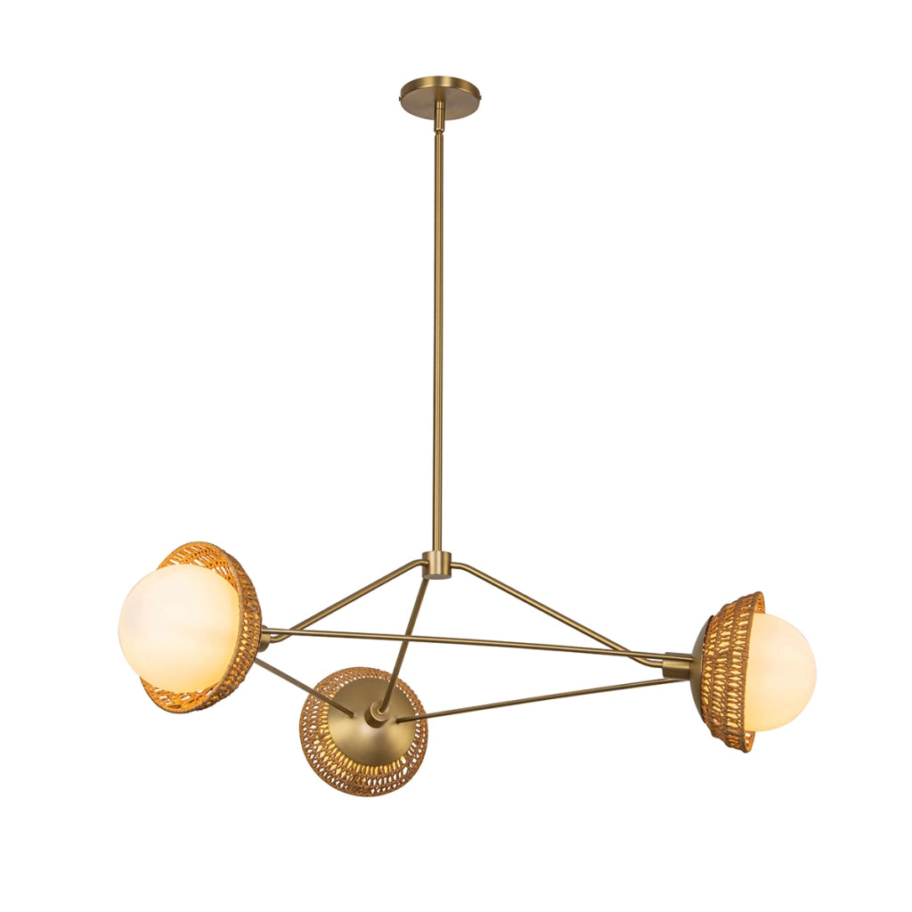 Lampadario Perth boho oro spazzolato rattan 3xE14