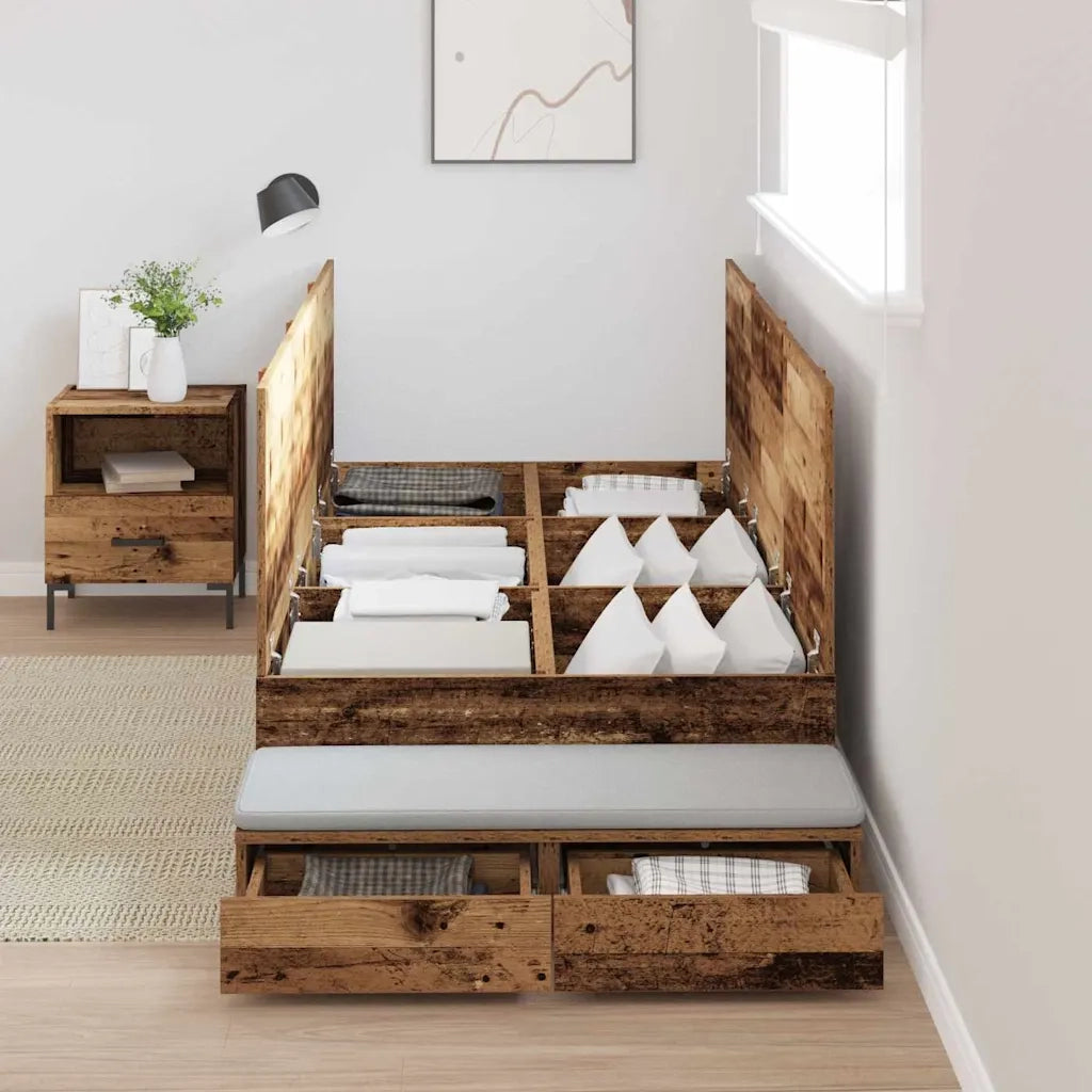 Struttura letto con contenitore-Giroletto con contenitore Legno vecchio 100 cm