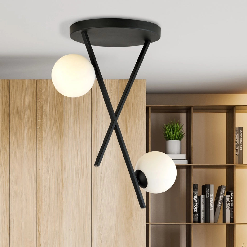 Plafoniera Emibig River 2 luci opale nero E14 30cm