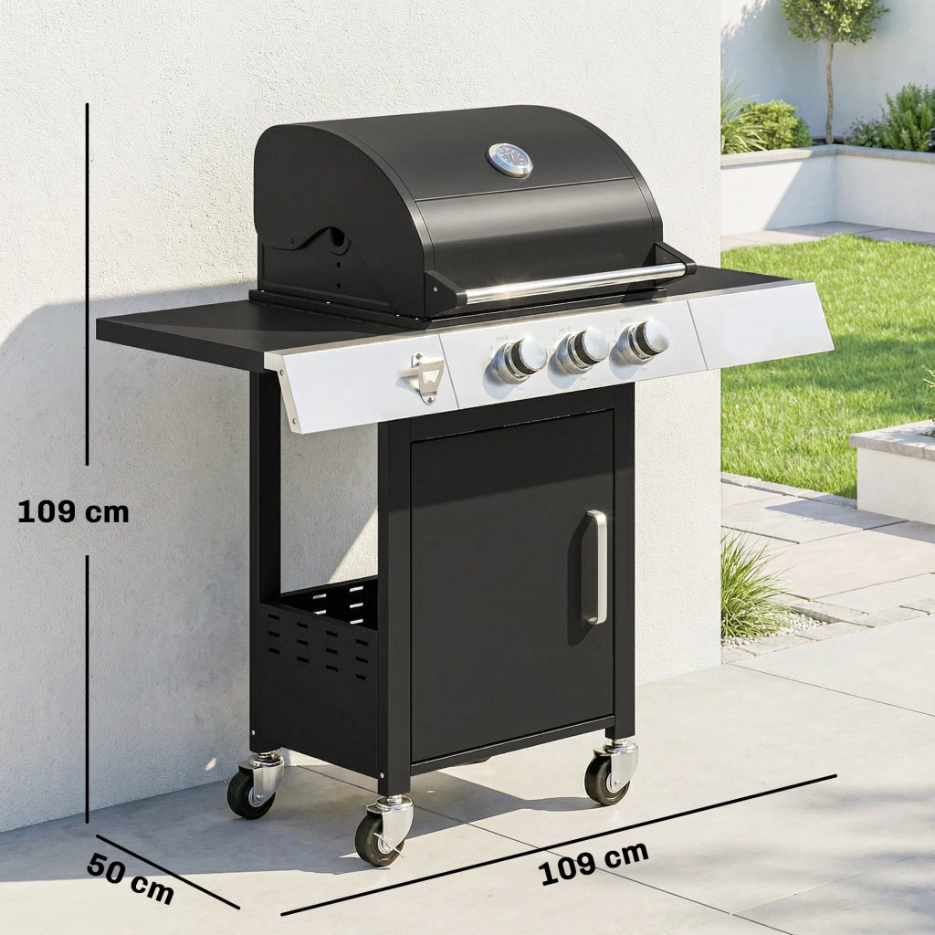 Barbecue a Gas 3 Bruciatori ¨C Minimal ¨C 109x50x109 cm Nero