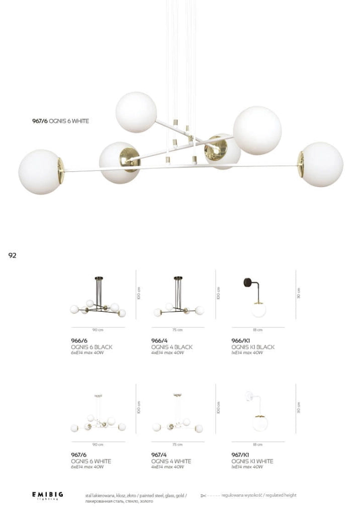 Lampadario Emibig OGNIS 4xE14 bianco altezza regol.