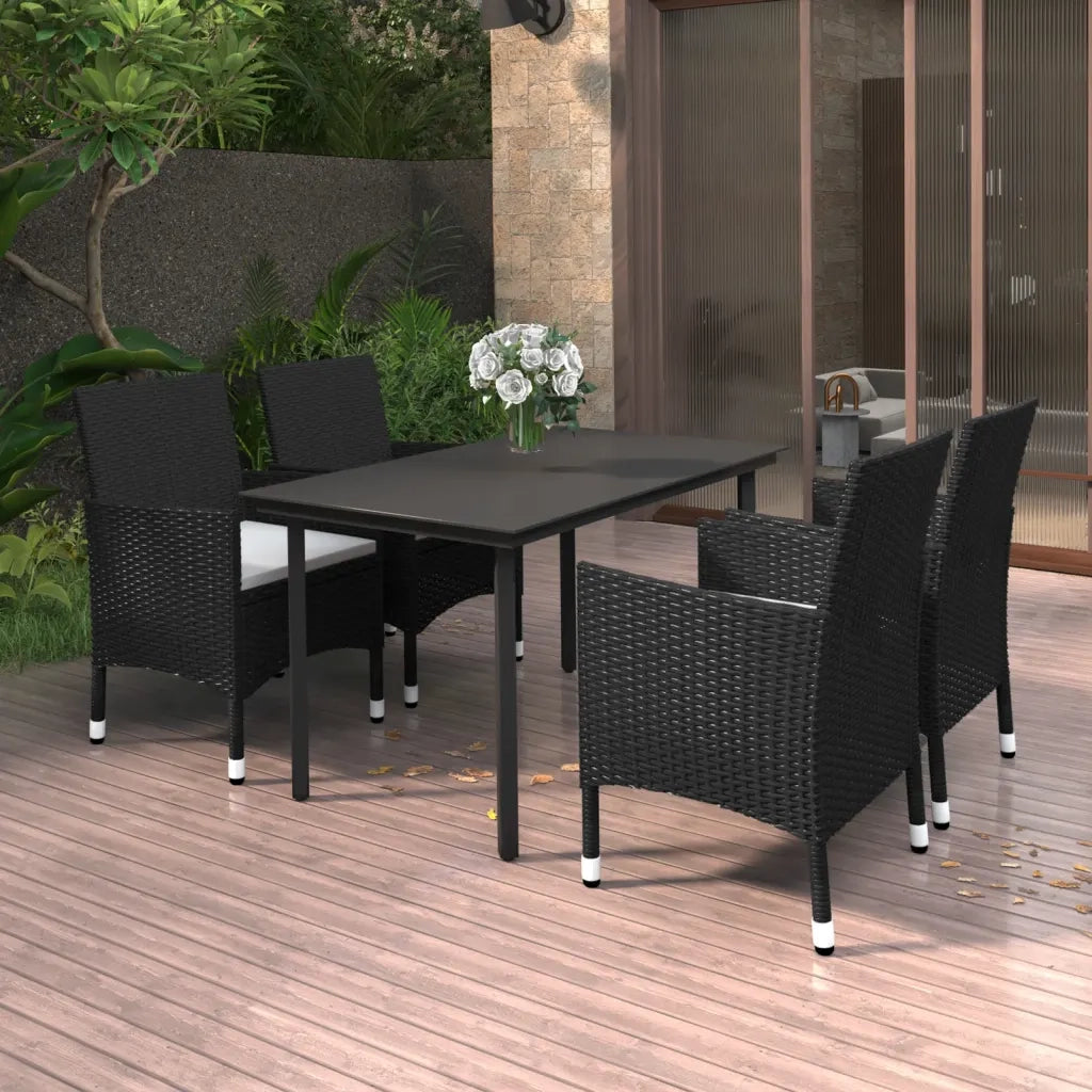 Set da Pranzo da Giardino 5 pz con Cuscini Polyrattan e Vetro 3099681