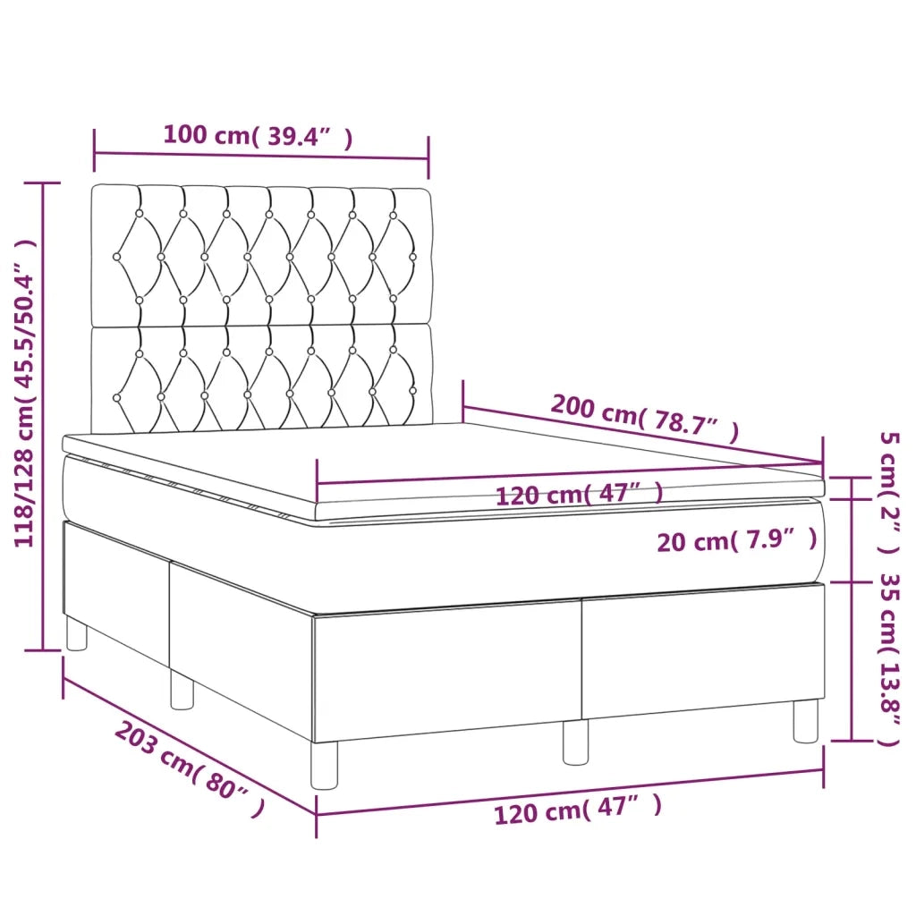 Letto a Molle con Materasso e LED Grigio Scuro 120x200 cm 3136294