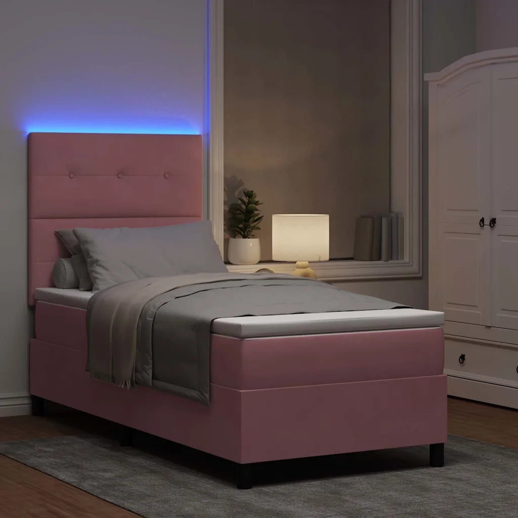 Letto a Sorgente LED con materasso Rosa 90 x 200 cm Tessuto