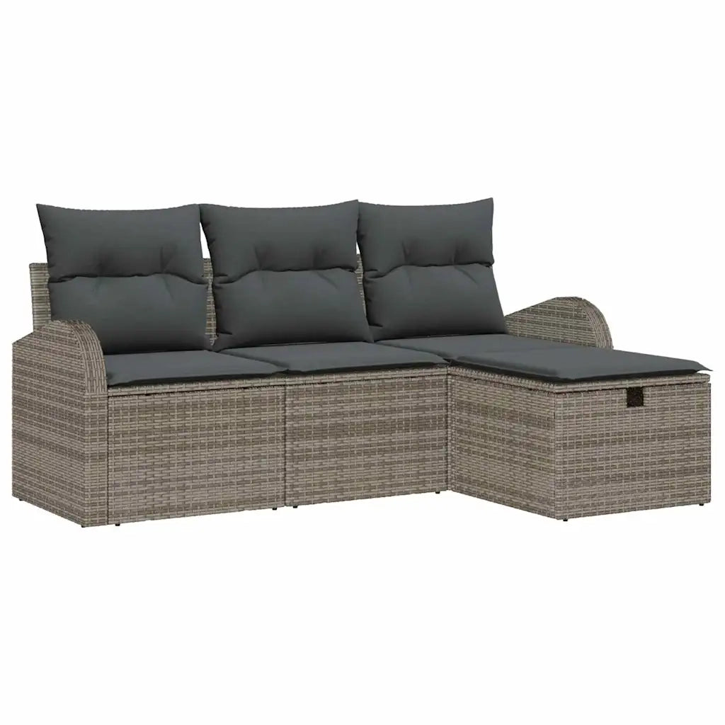 Set Divano da Giardino con cuscino 4 pcs Grigio Poly Rattan 3360380