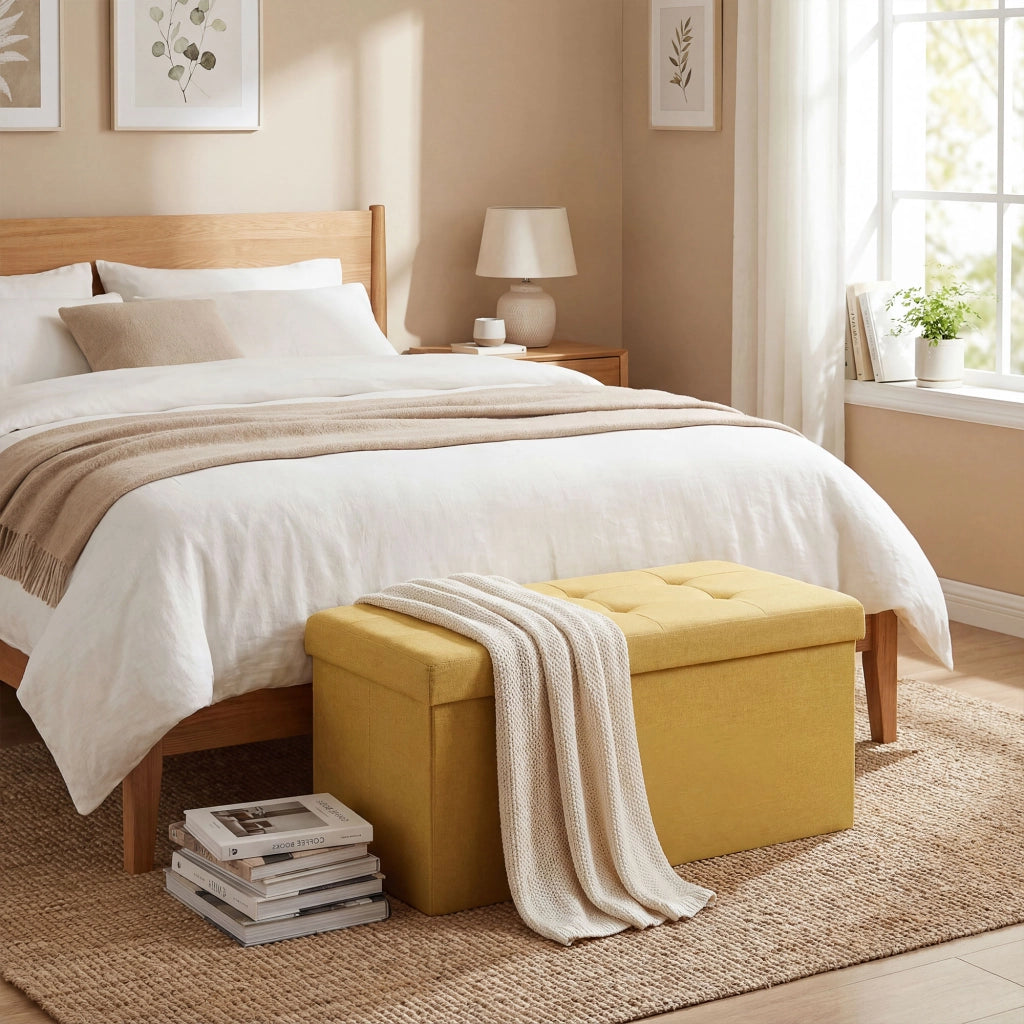 Puff con Contenitore ¨C Minimal ¨C 76x38x38 cm, Tessuto, Giallo
