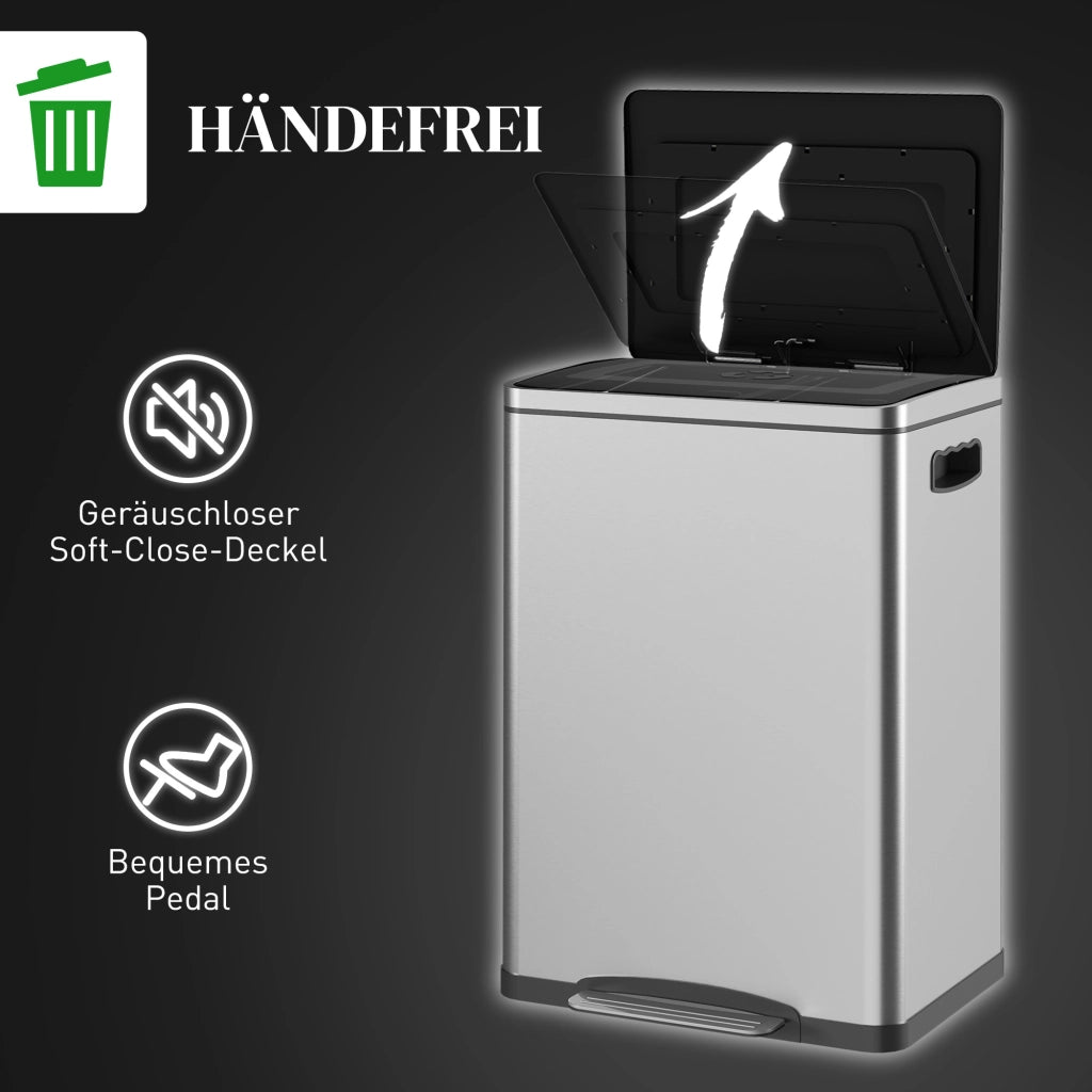 Bidoni per Rifiuti ¨C Minimal ¨C Acciaio Inox, 40 L, Argento