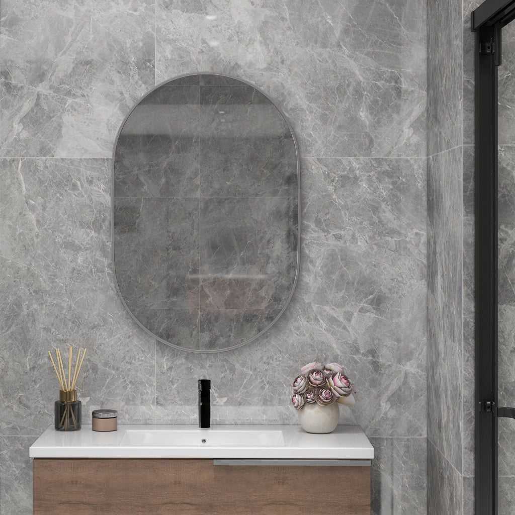 Specchio da Bagno Ovale 60x90 cm ¨C Xylo ¨C Cornice Alluminio Argento