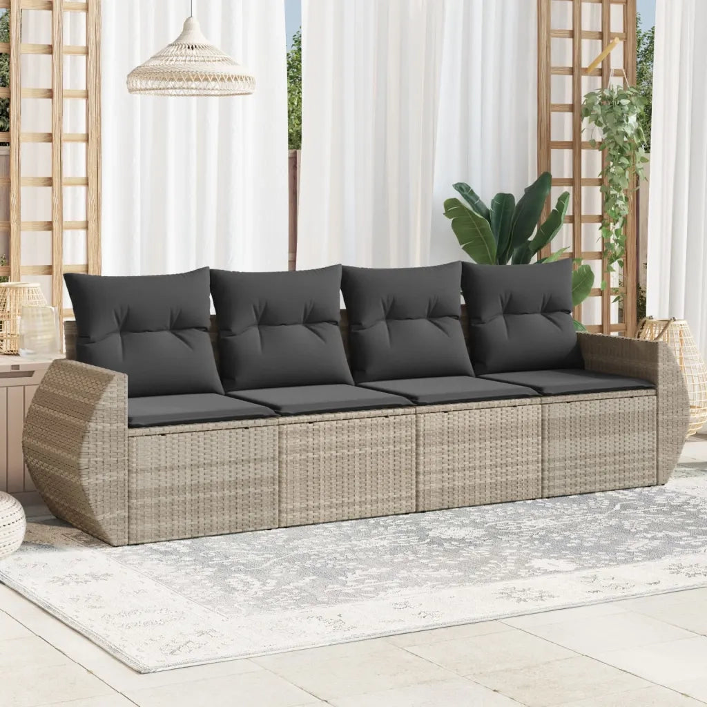 Set Divano da Giardino 4pz | Set Salotto da Giardino con Cuscini Grigio Chiaro Polyrattan
