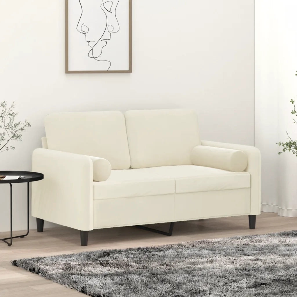 Divano | Divano da soggiorno | Sofa a 2 Posti con Cuscini Crema 120 cm in Velluto