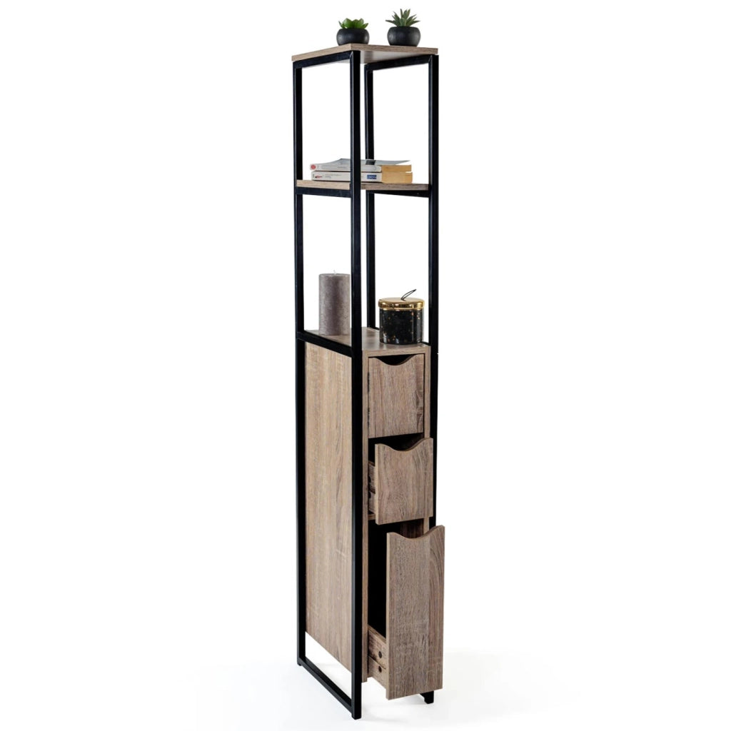 IDMarket - Mobili per WC a 3 ante con ripiani dal design industriale