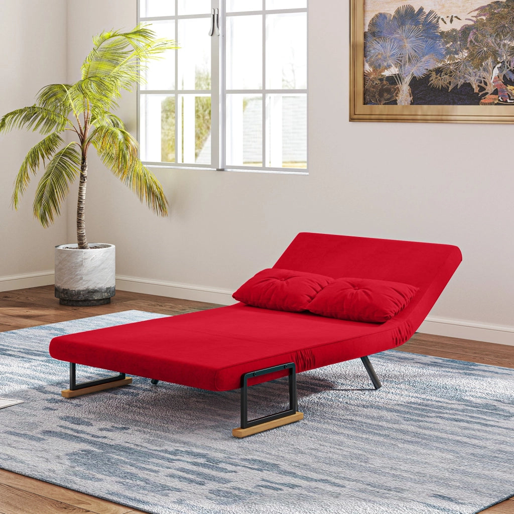 Divano Letto Schienale Regolabile 102x73x81 cm in Velluto Rosso