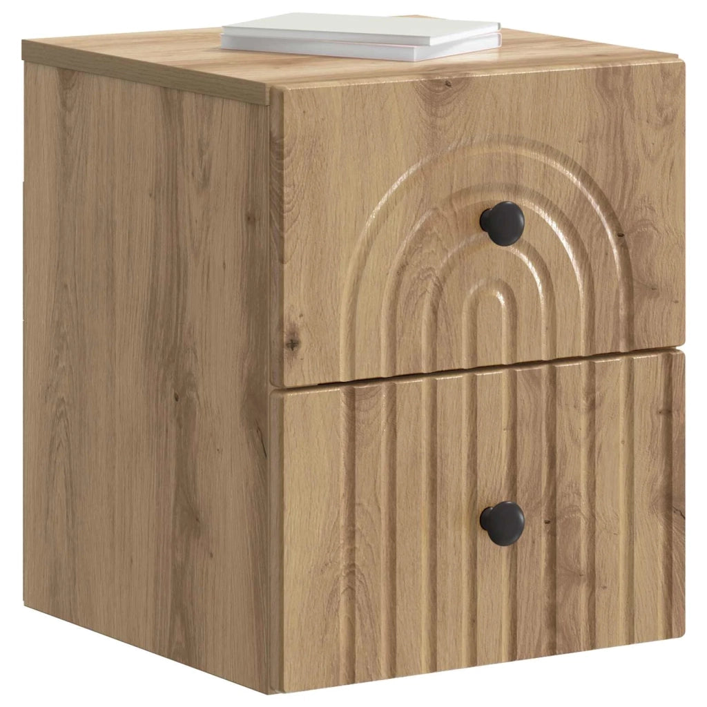 Set di 2 Comodini | Armadio da Notte | Mobiletto da notte a muro con cassetto Rovere Artigianale
