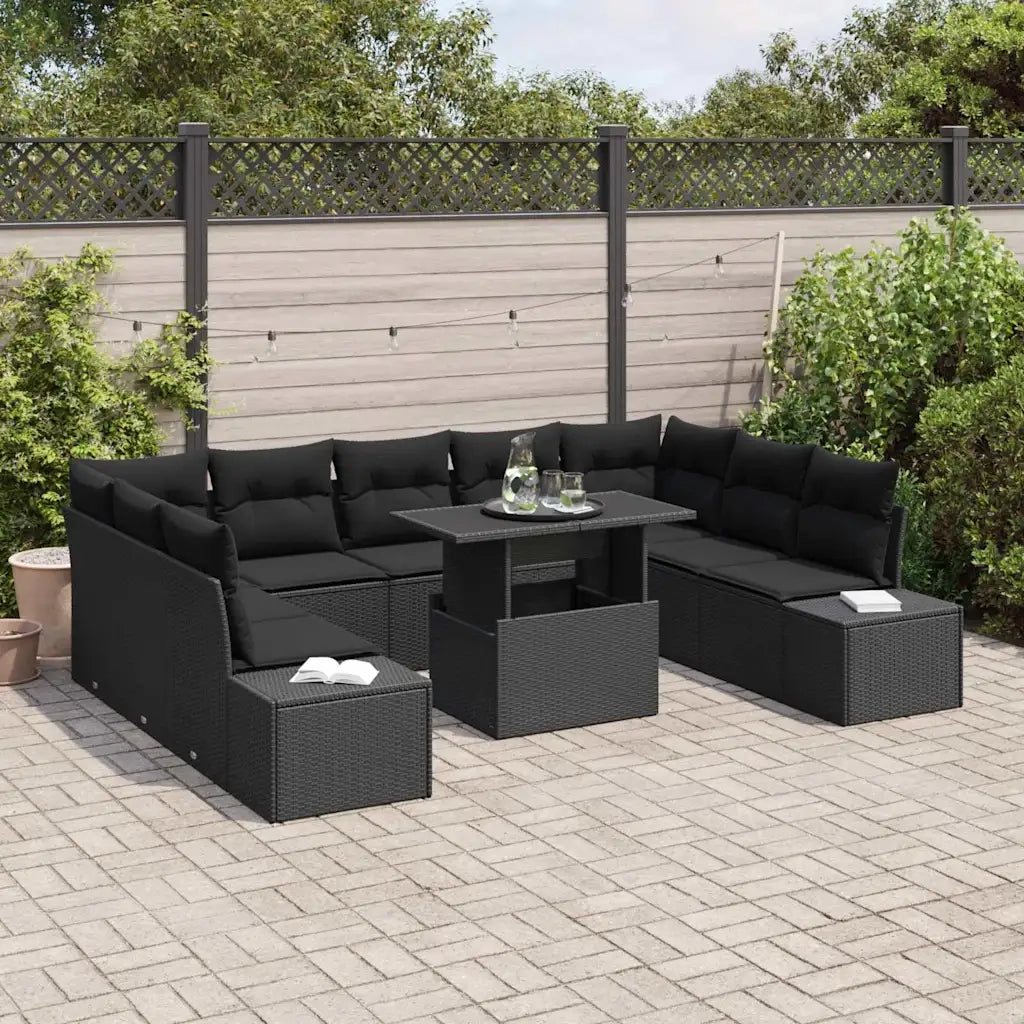 Set Divano da Giardino 10 pcs Nero Poly Rattan 3357986