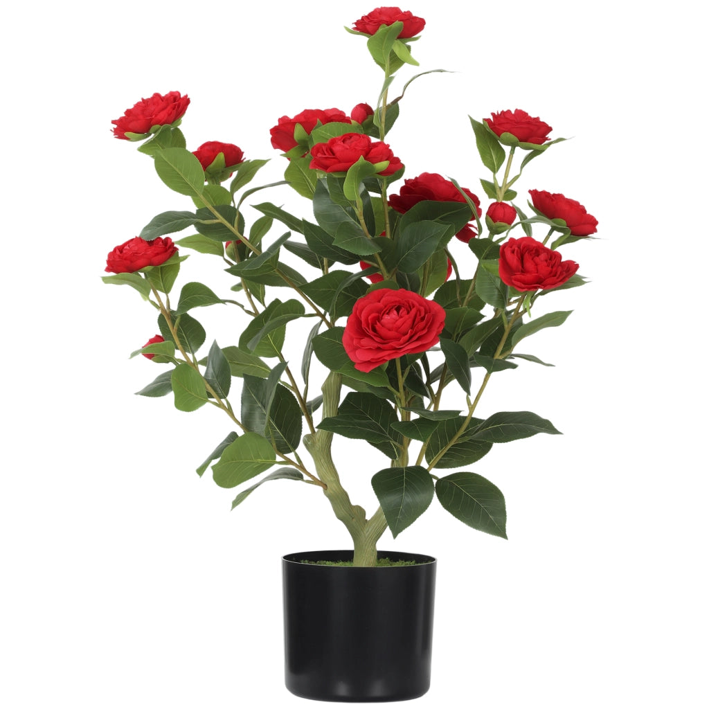 Pianta Artificiale Camelia 65 cm ¨C Xylo ¨C Fiori Seta Rosso con Muschio 116 Foglie