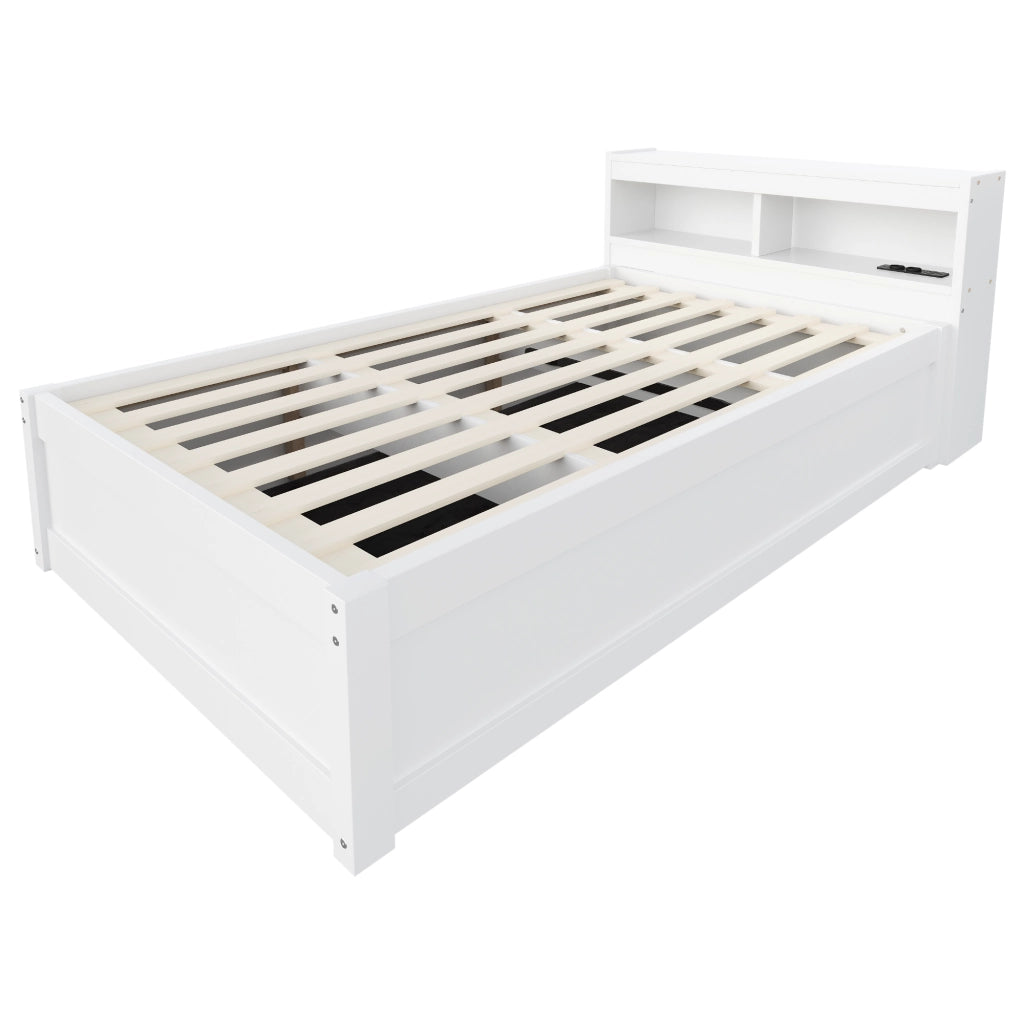 LETTO Multifunzionale 90x200 cm MDF Bianco con presa e LED